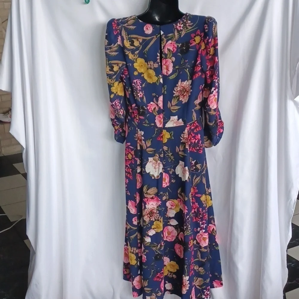 Eliza J Floral Navy Midi Dress, Sz 8, Lined